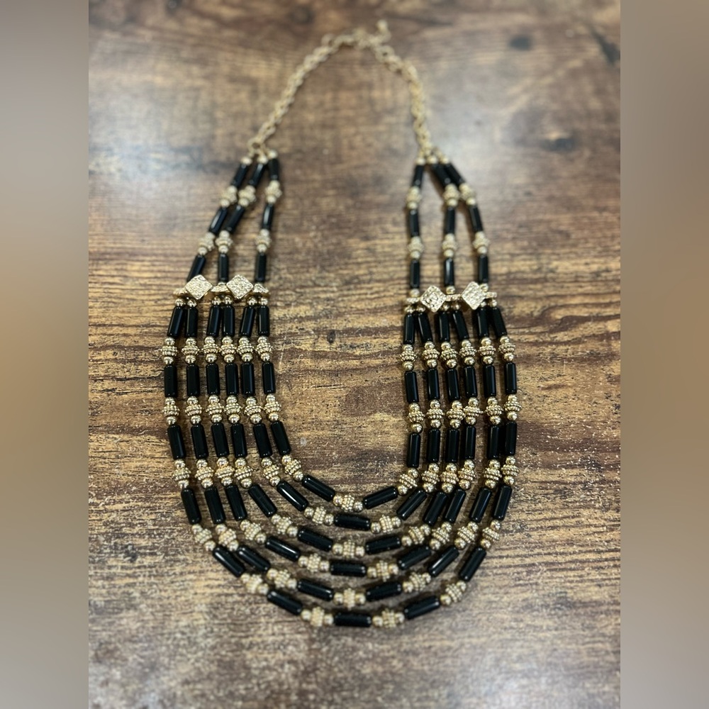 Elegant Gold and Black Beaded Necklace